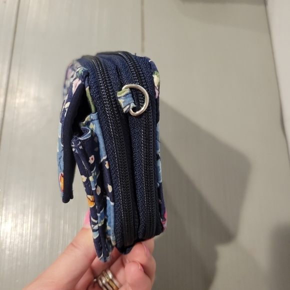 Vera Bradley Navy Blue Floral Quilted Wallet Double Zipper White Pink - Picture 2 of 5